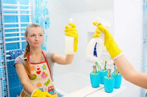 Professional cleaner in Canary Wharf cleaning a modern apartment