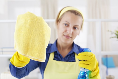 Professional office cleaners maintaining a Canary Wharf workspace