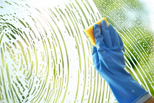 Exterior building maintenance for glass and stone surfaces in Canary Wharf