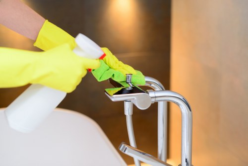 Carpet cleaning team following health and safety procedures