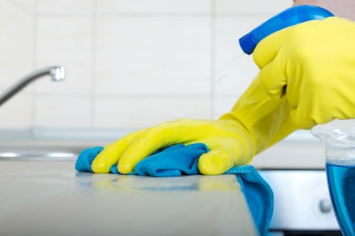 Detailed carpet cleaning process in a modern Canary Wharf interior